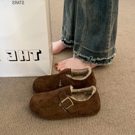 XUJIA | รองเท้าส้นแบนหุ้ม мехกระต่าย แบบสวมสำหรับผู้หญิง