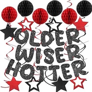 Toylin Black Red Older Wiser Hotter Party Decoration Set, 6.56 ft Funny Birthday Retirement Party De