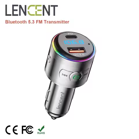 LENCENT Bluetooth 5.3 FM Transmitter Full Metal Bluetooth Car Adapter with PD 20W & QC3.0 Fast Charg