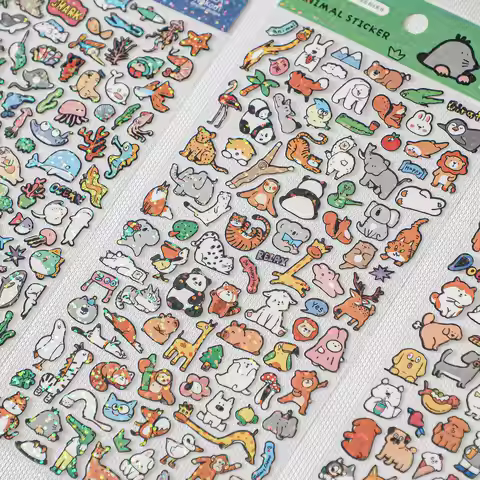 NEKONI Kawaii Mini Cartoon Animals Dogs Cats Zoo Sea World Glitter Stickers Scrapbooking Diy Journal