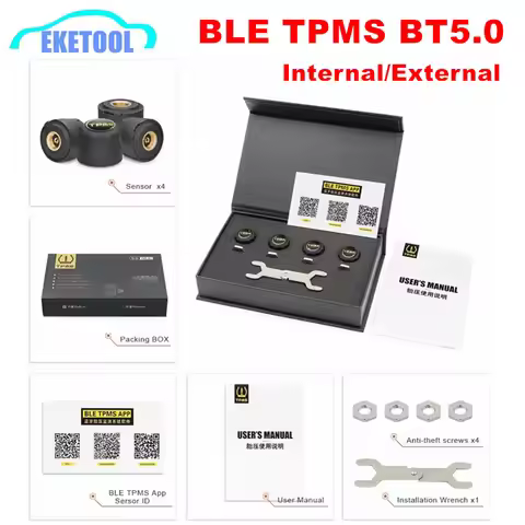 BLE TPMS 5.0 Wireless 4 Sensors Car Tire Tyre Pressure Monitoring System TPMS Alarm Warning By Bluet