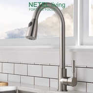 NETEL Faucet Kitchen Sink Tap Commercial Faucet Single Handle High Arc Brushed Nickel Pull Out Kitchen Faucet, Single