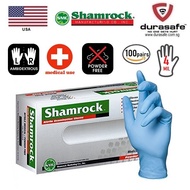 SHAMROCK 30313 9-Inch Powder Free Nitrile Examination Gloves Fully Textured, Blue, 100pcs Per Box
