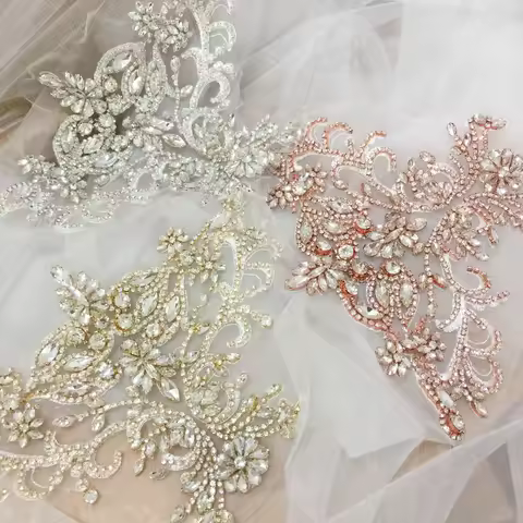 Sparkling Rhinestone Flowers Coats Waistbands, 2 Styles, Rose-Gold, Silver, Gold, Shoulders, Wedding