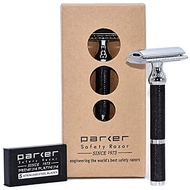 Parker 71R Medium Weight Long Handle Double Edge Safety Razor with 5 Parker Platinum Stainless Steel
