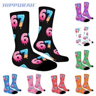 HIPPURAH 67 Meme Crew Long Socks, Cartoon Breathable 67 Meme Ice Cream Socks, Funny Cotton Warm Ligh