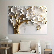 1pc Modern Floral Canvas Art Poster Frameless Wall Decor For Living Room & Bedroom, Elegant White No