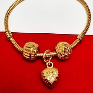 24K GOLD PLATED PANDORA BRACELET WITH 3 CHARMS