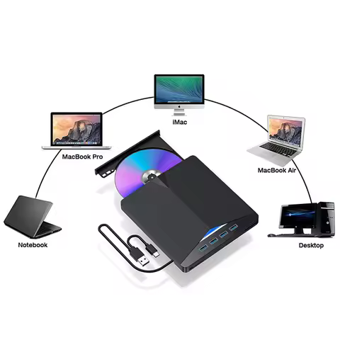 7 In1 USB 3.0 Type C External CD DVD RW Optical Drive DVD Burner Reader Player Super Optical Drive F