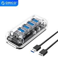 ORICO USB 3.0 Hub 4 Ports USB3.0 Transparent Desktop HUB with Blue Indicator Light & Dual Port Power