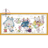 Winter Bouquet Cross Stitch Complete Set Sewing Rabbit Sunbathing Printed Unprinted Aida Fabric Canvas 11CT 14CT Stamped Counted Cloth With Materials DIY Needlework Handmade Embroidery Home Room Wall Decor Sewing Kit