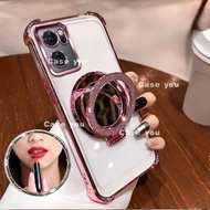 Bulid in magnetic bracket case for OPPO Reno 13F 4G 5G with makeup mirror Four corner anti drop meta