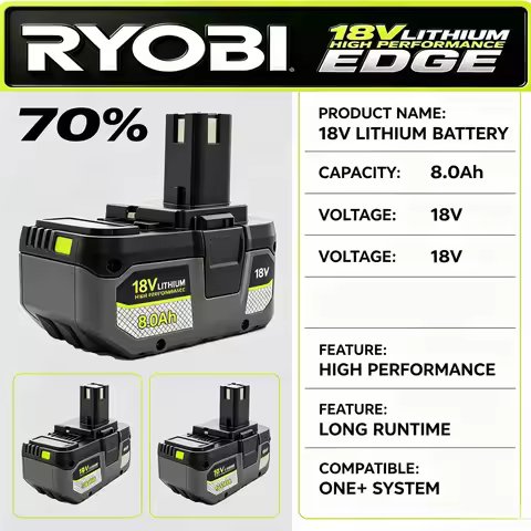 Ryobi ONE+ 18V 8.0Ah Li‑ion Battery Compatible P104 P107 P190,internal Structure Adapts Conditions f