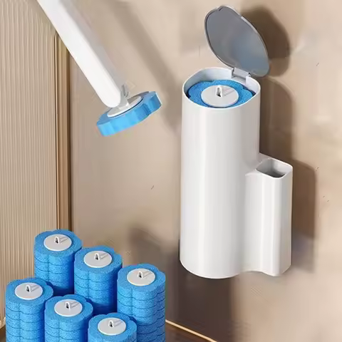 Upgrade Toilet Brush Kit with Disposable Replacement Heads, Long-Handle Hygienic Bathroom Cleaning B