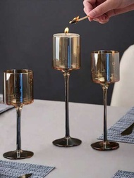 3入組復古玻璃燭台,輕奢風格高腳杯蠟燭燭台組合,適用於婚禮裝飾、酒吧用途、派對、客廳裝飾,以及家居桌面