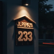 Glossy Plywood House Number Size 26 x 19 cm | Letter Thickness 1.3-1.5 cm | 3D Embossed Aesthetic Wo