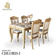 CHLORIS-I DINING SET (4P-150CM.) CHAMPANGE GOLD ชุดโต๊ะอาหารท็อปหิน สไตล์หลุยส์ สีทองเชมเปญ 4ที่นั่