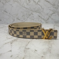 LV 細版金釦白棋盤皮帶-85CM