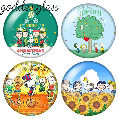 Snoopy with Family Charlie Lucy Sally Spring 12mm/18mm/20mm photo glass cabochon flat back making fi