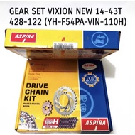 ASPIRA GEAR SET VIXION LIGHTNING 2013-2016, FRONT 14T, REAR 43T, CHAIN 428-122 TYPE H. VIN VIN VIN