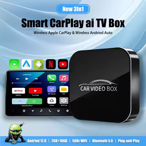 New Andriod 12.0 Smart Video Box Wireless Android Auto & Wireless Apple Carplay 3in1 Multimedia Box 
