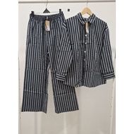 KATUN ET CETERA OVERSIZED BLOUSE AND PANTS SET STRIPED COTTONWanita