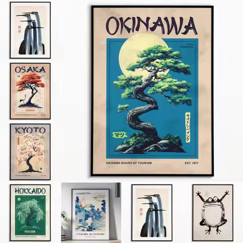 Japanese Art, Vintage Painting Okinawa Retro Art Print Okinawa Wall Art Japanese Travel Poster Vinta