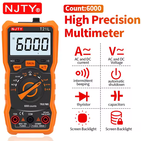 NJTY T21L Inductance Digital Multimeter 600μH-60H Range Duty Cycle 0.1-99% Temp DC AC Amp Voltage Re