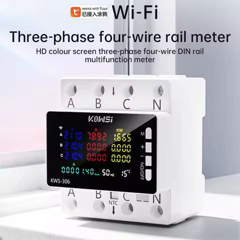 KWS-306 Tuya WIFI Power Meter Volt-ammeter 3-phase 4-wire railed Energy Voltage Current Meter APP Re