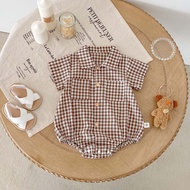 Baby Handsome Boy Romper Short Sleeve Plaid Infant Clothes