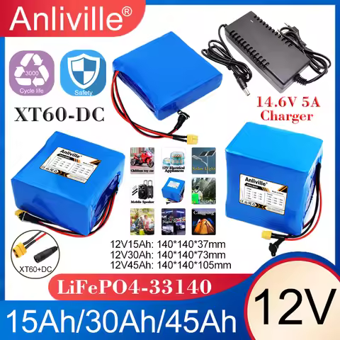 12V 15Ah 30Ah 45Ah 33140 Lifepo4 Battery Pack With BMS For 12.8V E-tools Audio Toys Car Camping UPS 
