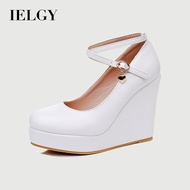 IELGY wedges high heels round toe cross buckle wedges large size wedges women