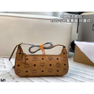 MCM3398 Classic Brown Beige Diamond Pattern Baguette Bag