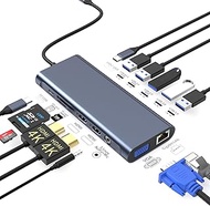 14 in 1 USB C Docking Station Dual Monitor, Laptop Docking Station Triple Display, 2 HDMI, VGA, Ethe