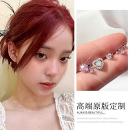 Ouyang Nana Same Style Earrings Love Earrings High-End Opal Stone Asymmetrical Sterling Silver Earri
