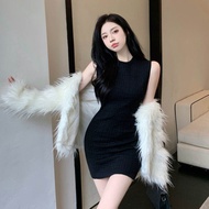 Pure Desire Sweet Spicy Girl Short Skirt Sleeveless Slim Fit Knitted Dress Autumn New Style Base Lay