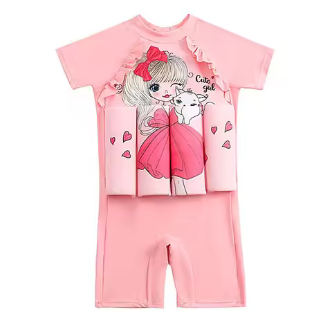 Buoyancy Swimsuit Girl One Piece Suit 2-7 Year Children Short Sleeve Floating Swimwear Toddler Infan