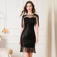 【Ready stock】Hot Lady 1920's Dress Flapper Great Gatsby Costume Cocktail Party Sequin Fringe Dress