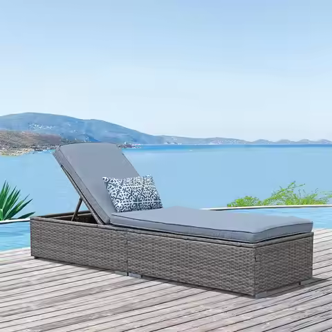 Outdoor Chaise Lounge Chair, AllWeather PE Wicker Patio Chairs Pool Lounge Chairs for Outside, Gray 