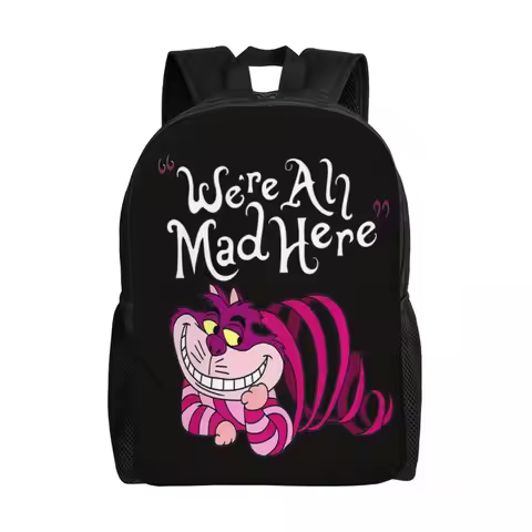 Cheshire Cat Backpack Women Men Casual Bookbag for School College We're All Mad Here Cat Bags