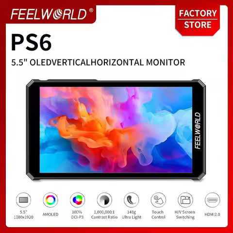 FEELWORLD PS6 5.5 Inch OLED Vertical Horizontal Touch Screen 4K HDMI Camera Field Video Monitor