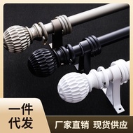 ST/💥P616Double-Layer Curtain Rod Perforated Black Thickened Aluminum Alloy Side Mounted Roman Rod Single Rod Double Simp