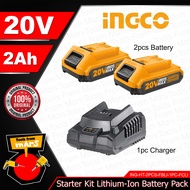 INGCO Starter Kit Lithium-Ion Battery Pack 20V FBLI2001 + Fast Intelligent Charger FCLI2001 TFM ICPT