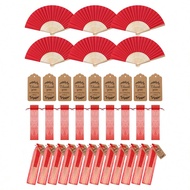 15/3pcs Red Paper Folding Fan Wedding Guest Favor Set (Includes Drawstring Bag + Thank You Card), Br