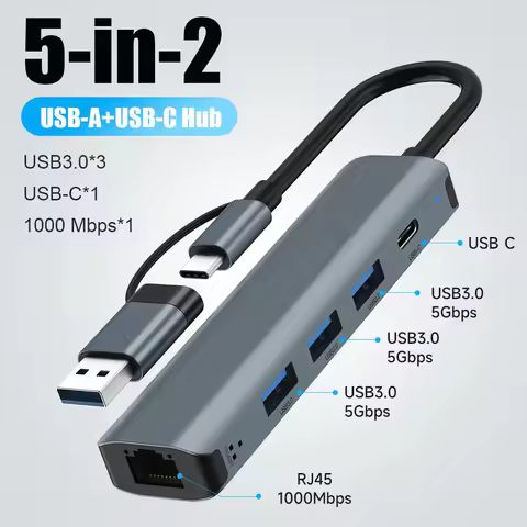 USB C HUB USB-C USB-A Multiport Adapter Type C USB 3.0 Data Transfer Gigabit Ethernet RJ45 Docking S