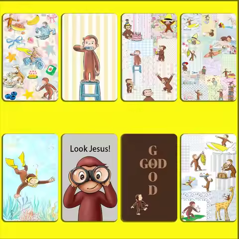 C-Curious George Monkey GOD Jesus Card Stickers For Debit Bank Credit Cards Metro Bus Pass Sticker D