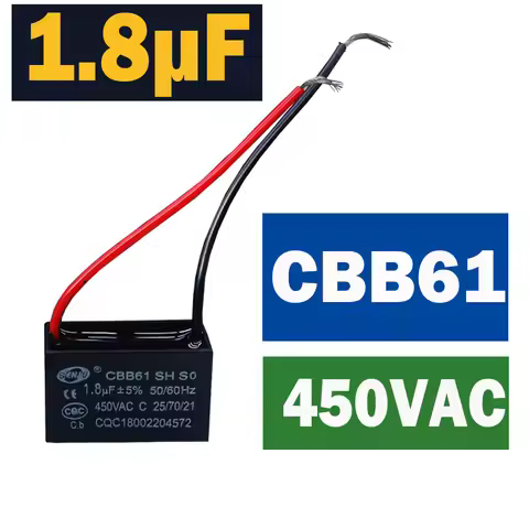 1.8uF 450V CBB61 AC Capacitor Fan Motor Start Capacitor 1.8 MFD Ceiling Fan Exhaust Fan AC