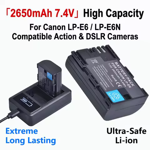 PURFIELD LP-E6 2650mAh LPE6 Rechargeable Battery Set Charger For Canon EOS 5D Mark IV 5D2 5DS R Mark