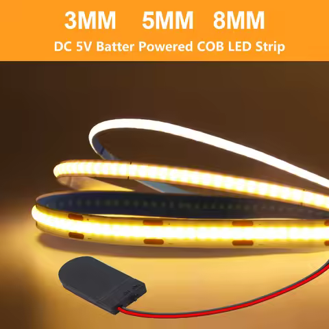 3MM 5MM 8MM Battery Operated COB LED Strip 5V 320LEDs/m High Density Adhesive Tape Red Blue Green Pi