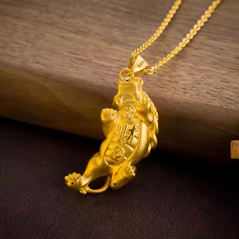 Necklace 24K Gold Pixiu Men's & Women's 24K Gold Pixiu Necklace | Pure gold intertwined Pixiu, gold 